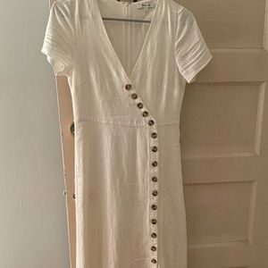 Madewell Linen Blend Button Wrap Midi Dress